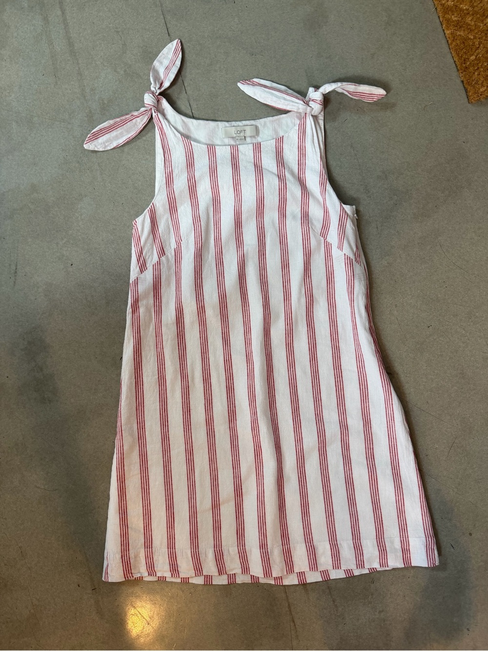 LOFT White and Pink Striped Tie-Shoulder Sundress